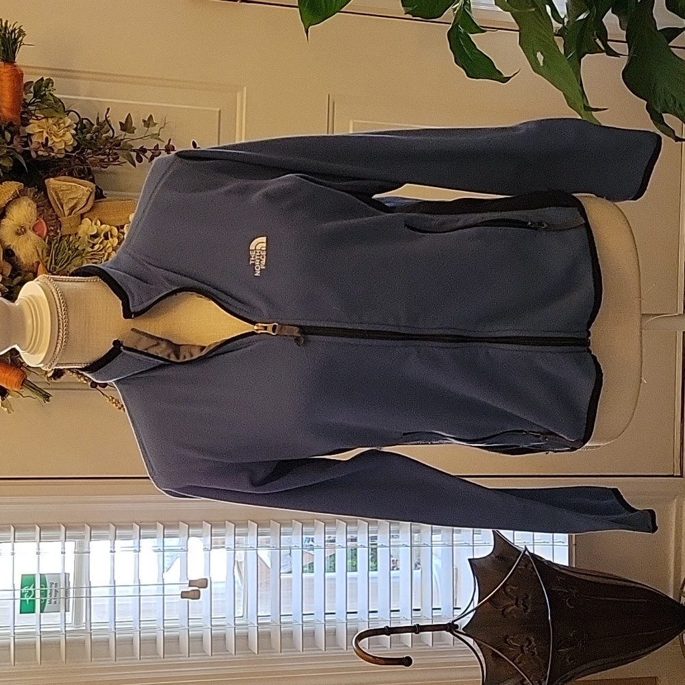 The North Face blue black trim fleece zip front jacket 2 pockets sz Medium EUC …